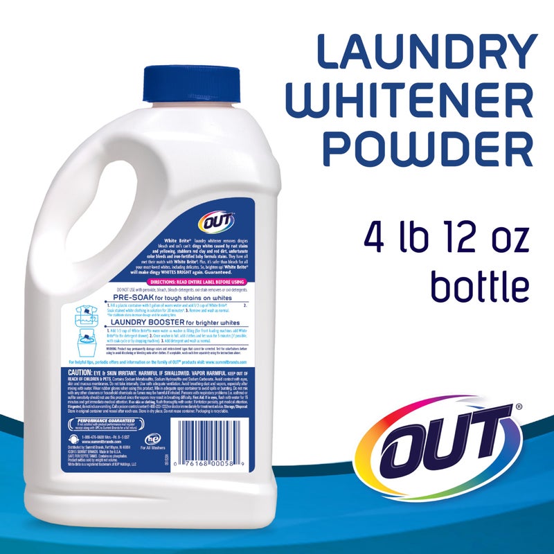 OUT White Brite Laundry Whitener Bleach Alternative, Stain Remover Detergent Booster Powder for Clothes, 4 Pound 12 Ounce Bottle - Image 2